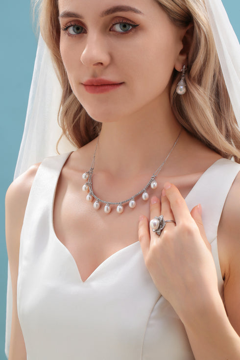 12-13mm Freshwater Pearl & Vintage Bowknot Drop Earrings - House Of Pearls